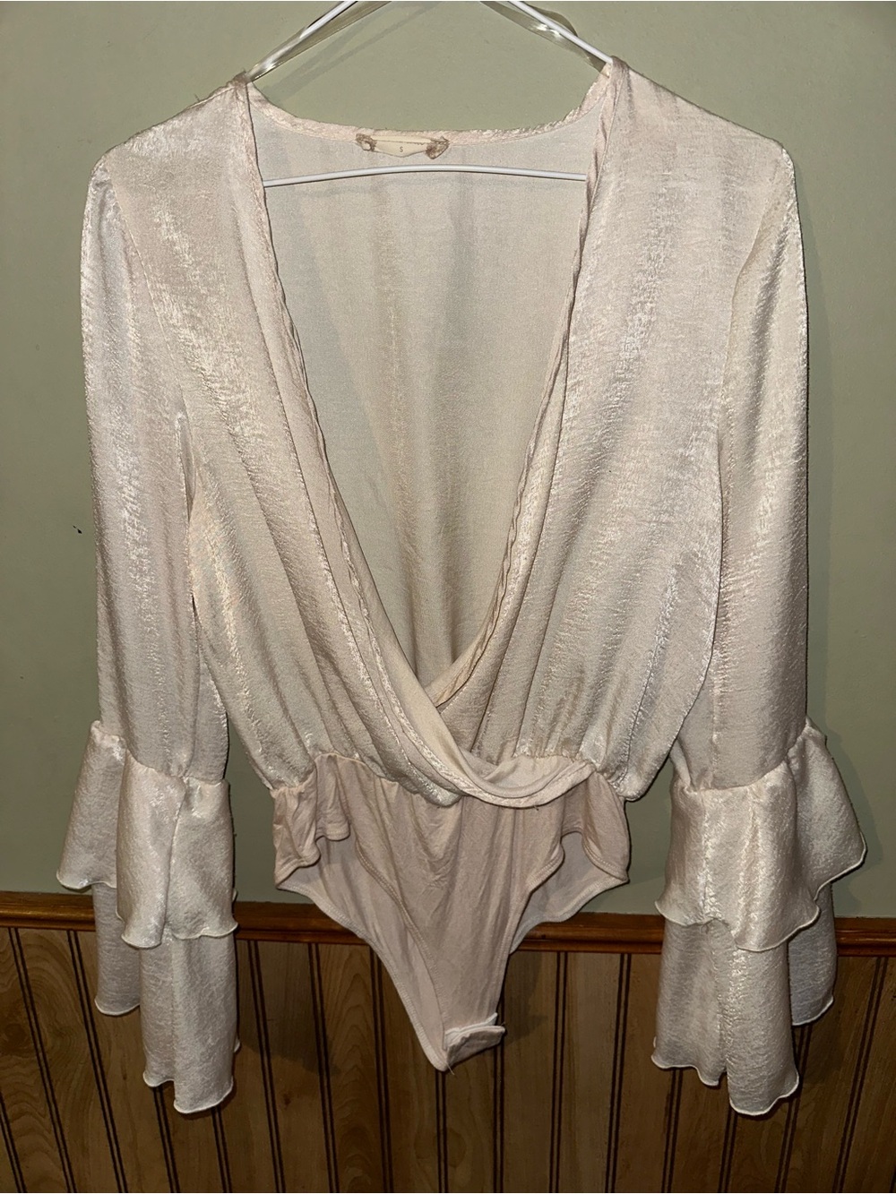 Altar'd State Cream Satin Surplice Bodysuit
